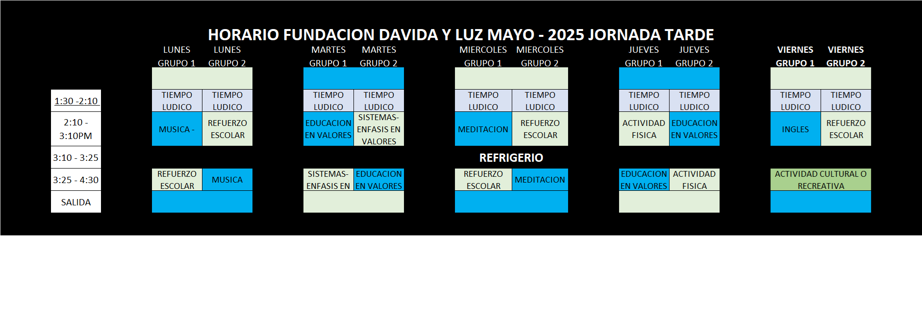 horario mayo 2025 pw